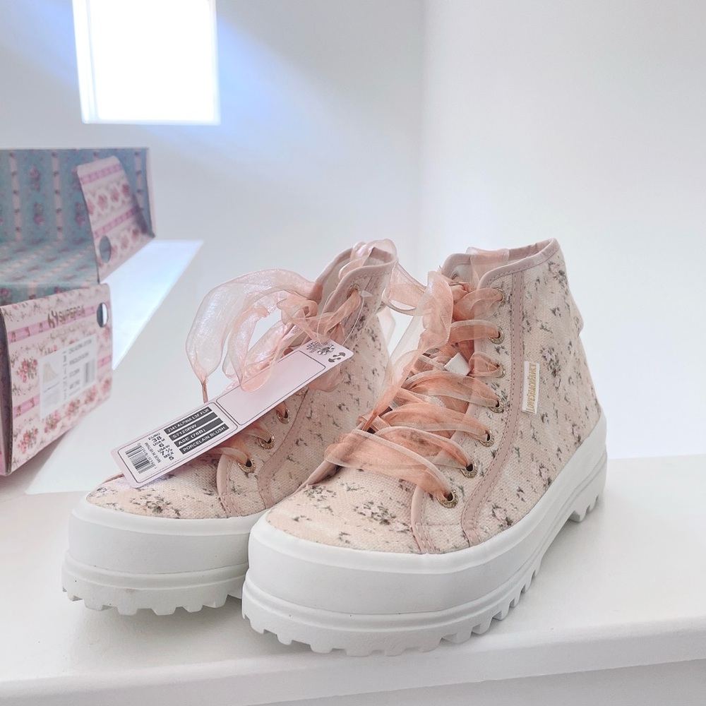 LoveShackFancy x Superga High Top Lace Up Boot Floral Sneakers Love Shack Fancy - Picture 4 of 6